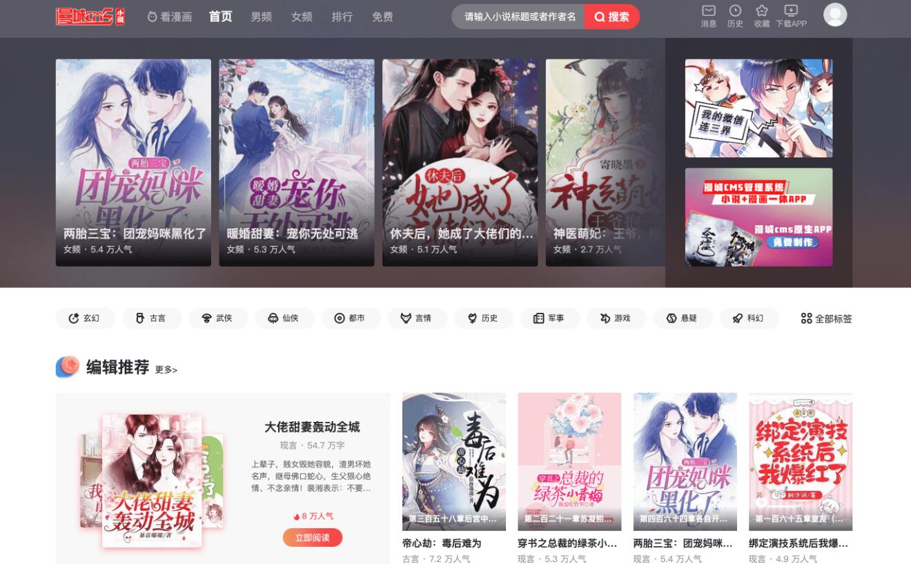 小说漫画CMS系统收费打赏作者分成CI框架开发快速建站小说漫画网站源码