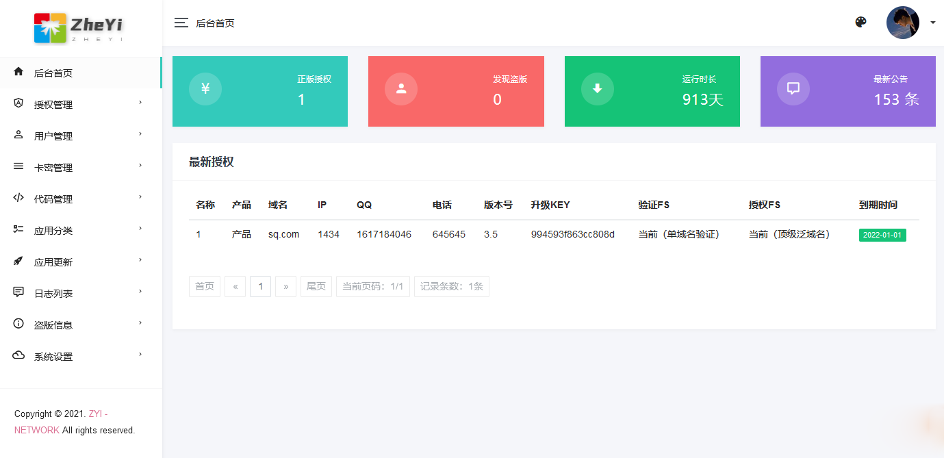PHP授权系统源码多种授权方式卡密授权泛域名授权IP授权源码全开源ZHEYI