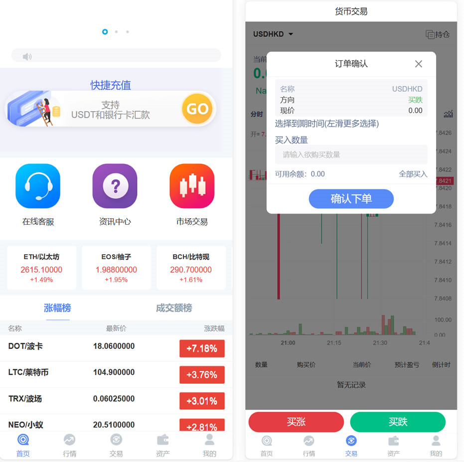 中银微盘交易系统源码货币交易USDT充值提现中银慧投