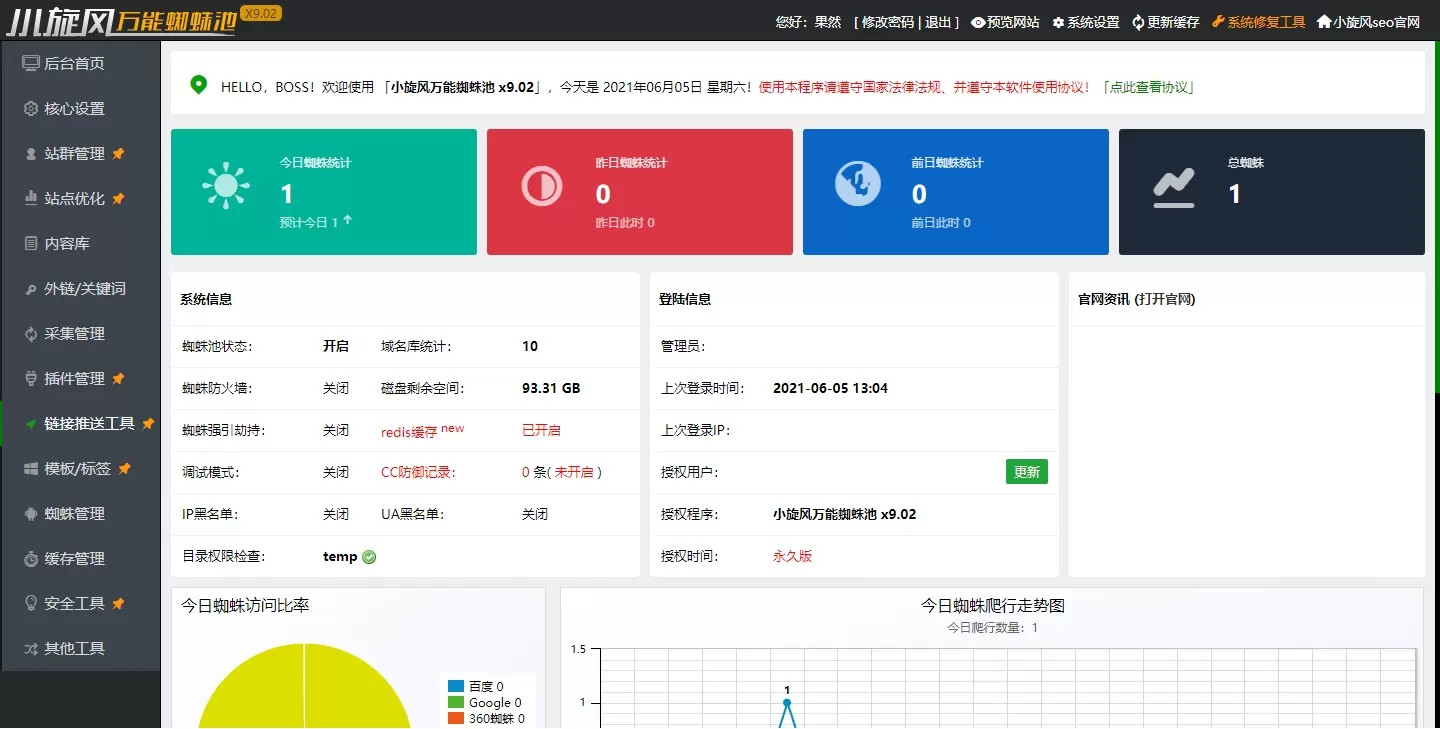小旋风万能蜘蛛池源码站长必备SEO工具外链关键词站群管理完美破解版永久使用