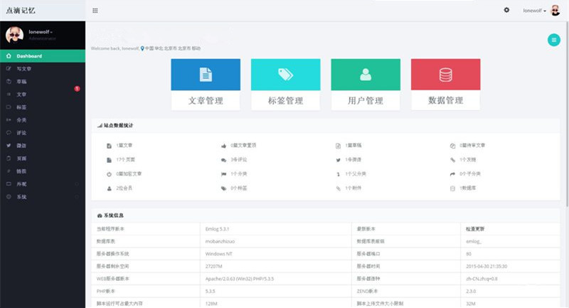 emlog后台界面主题高端大气后台管理面板emlog主题lscale主题