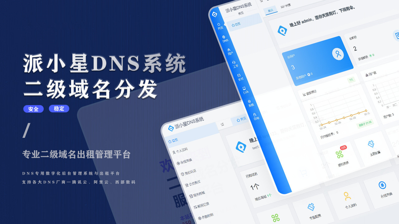 DNS域名分发系统完整版二级域名在线租用一站式自助解析重构版源码派小星