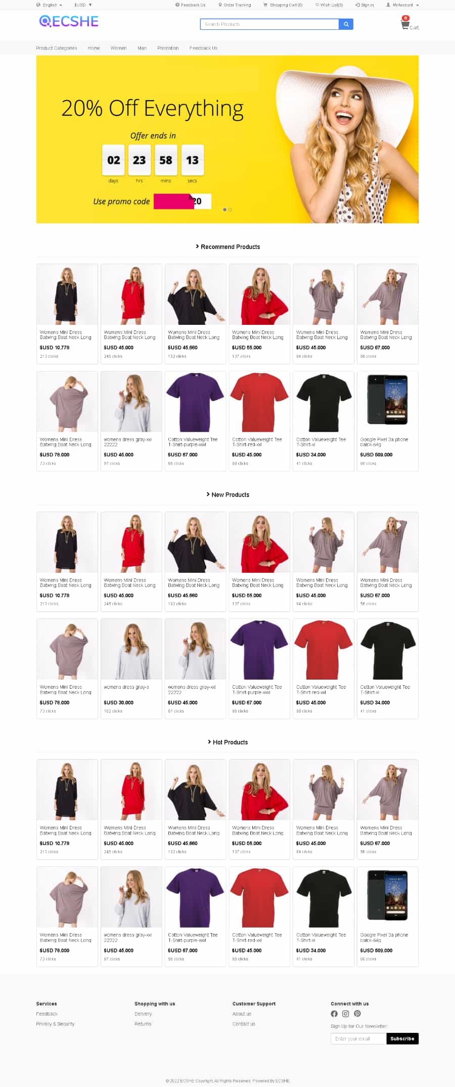 多语言外贸商城系统多语言多币种多配送PayPal支付信用卡支付USDT支付跨境电商源码ECSHE